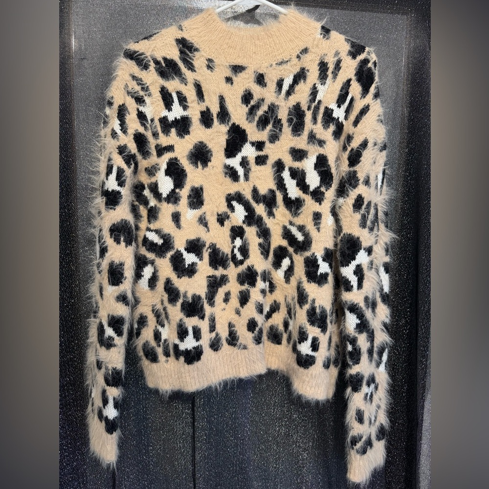 GB Fuzzy Animal Print Sweater - Black and Tan